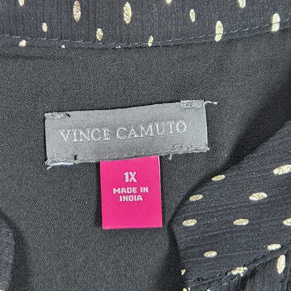 Vince Camuto Twinkle Glow Blouse Women 1X Black Gold Metallic Dot Chiffon Career - Picture 3 of 7